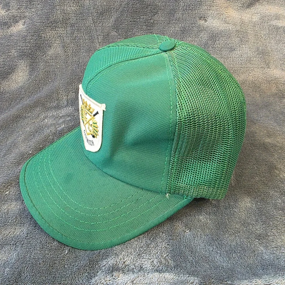 Vintage Garmisch Germany Ski Resort Trucker Hat Green Mesh Snapback Crest Cap